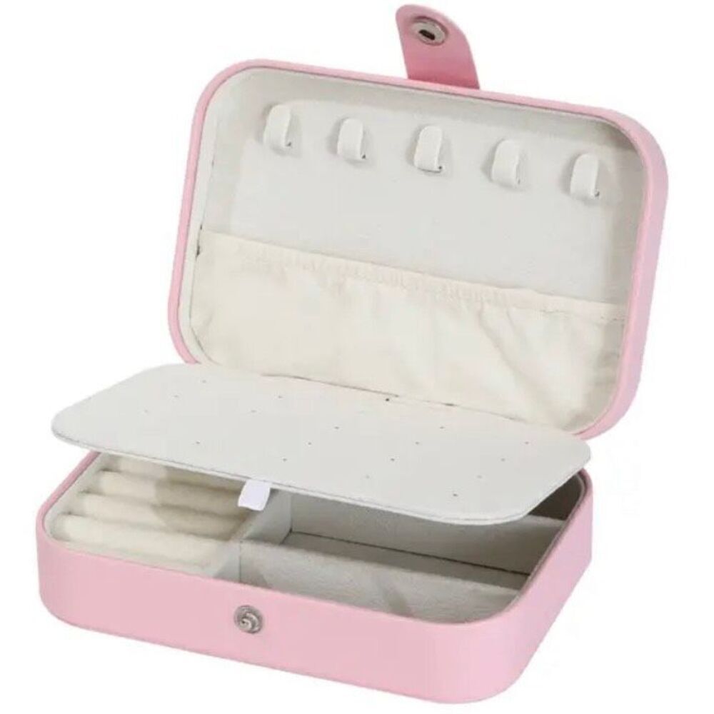 NWT Jewelry Box Case Pink Pu Leather Jewelry Organizer Earrings Bracelets Rings